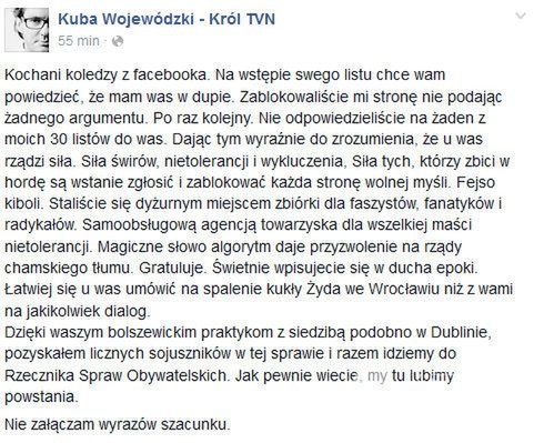 Kuba Wojewódzki skomentował zablokowanie jego strony