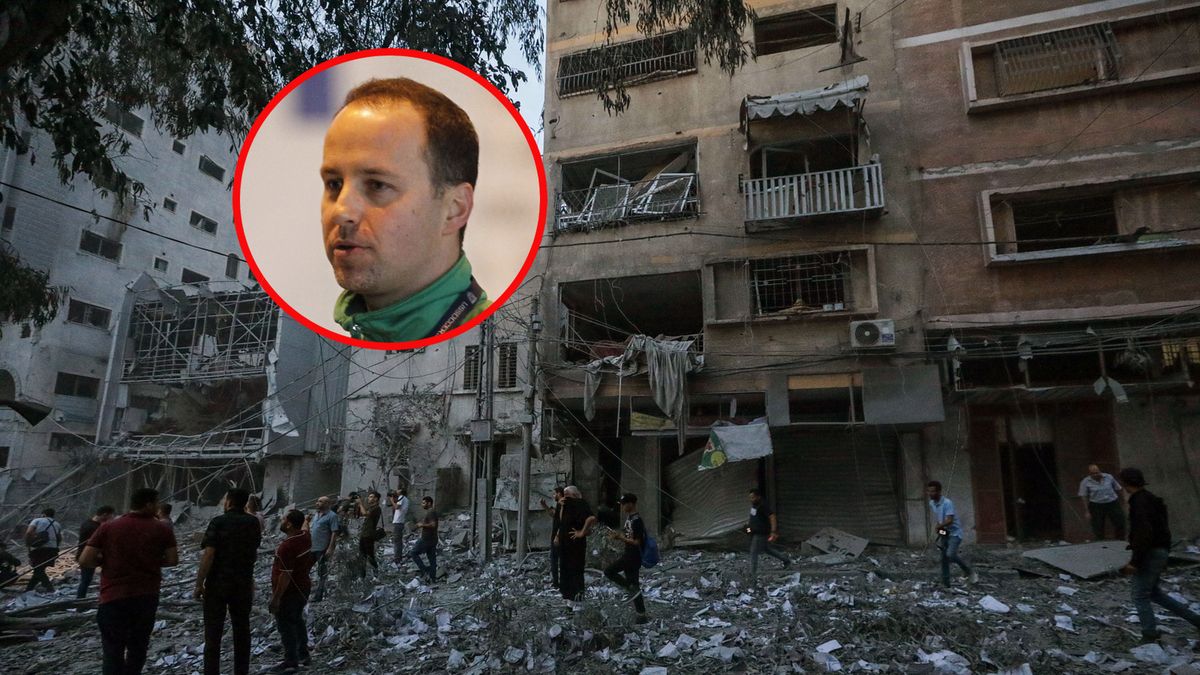 zniszczenia po ataku Izraela w Strefie Gazy oraz Łukasz Bortnik w kółku