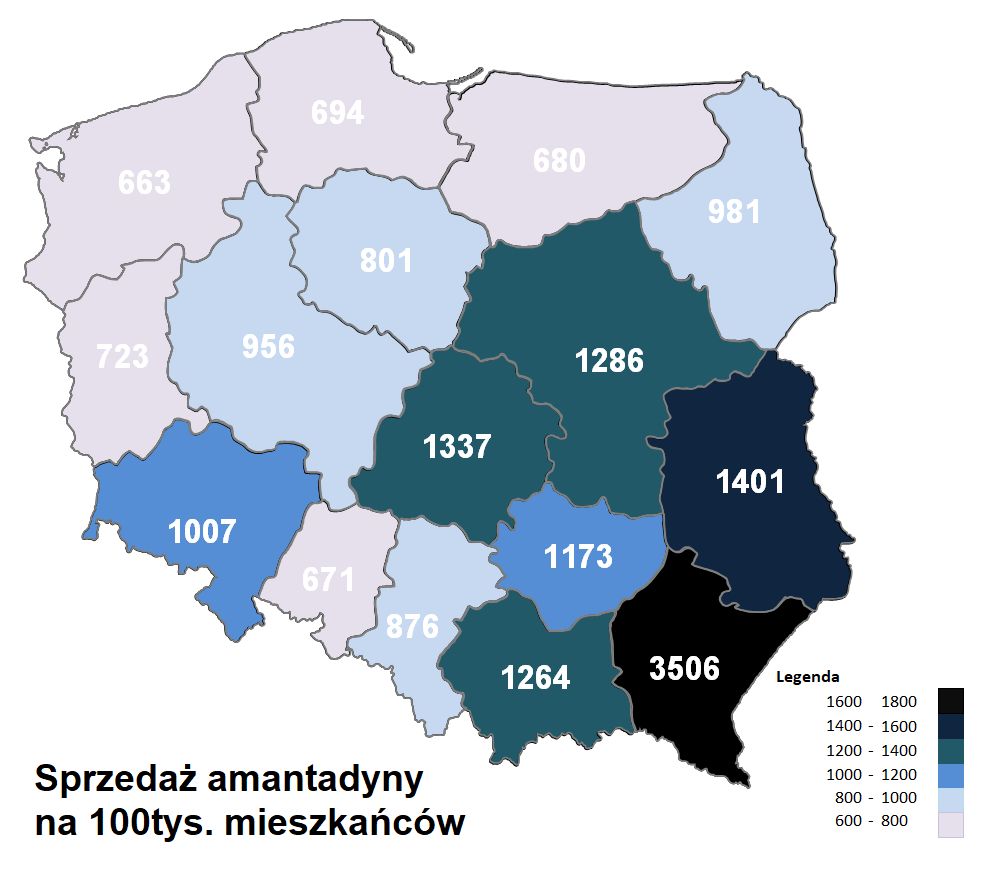 Sprzedaż amantadyny w 2021 roku  