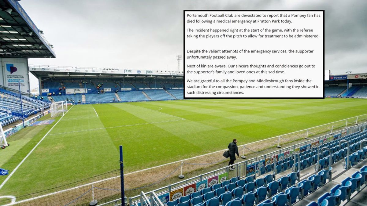 Getty Images / Athena Pictures/portsmouthfc.co.uk / Na głównym: stadion Fratton Park, w ramce: oświadczenie Portsmouth