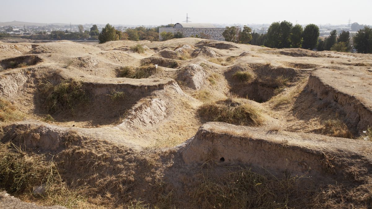 Gliniane mury starożytnego miasta  Samarkanda, Uzbekistan