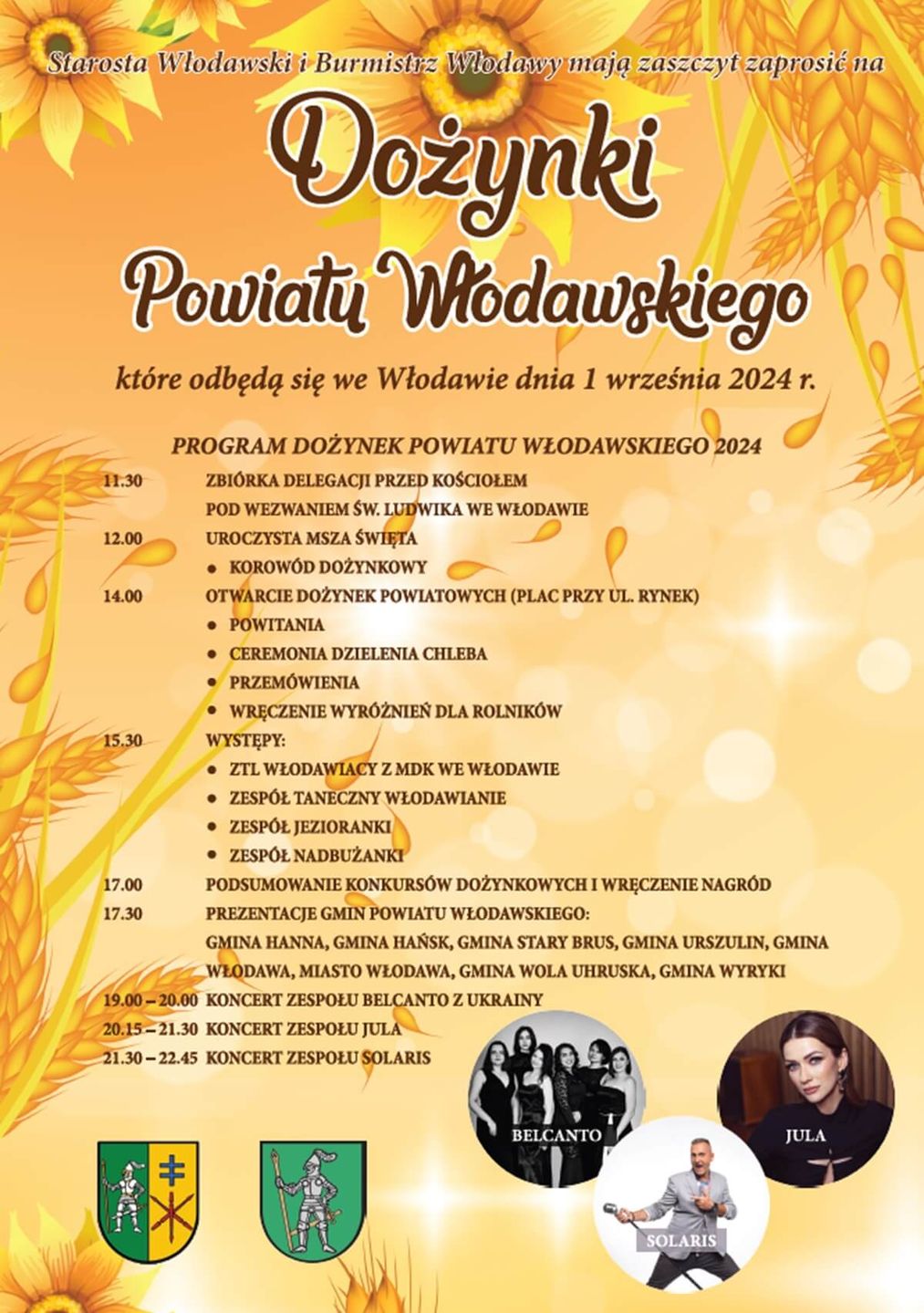 Dożynki powiatu włodawskiego we Włodawie 2024 - plakat, program wydarzenia