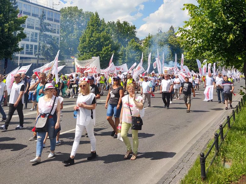 Protest górników w Warszawie.