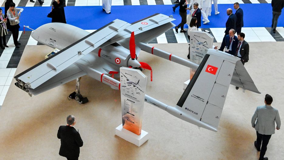 UMEX Exhibition in UAE
ABU DHABI, UNITED ARAB EMIRATES - JANUARY 23: 'Bayraktar TB3' developed by BAYKAR is on display at the UMEX Exhibition showcasing drones, robotics, and unmanned systems at the Abu Dhabi National Exhibition Centre in Abu Dhabi, United Arab Emirates on January 23, 2024. Waleed Zein / Anadolu 
Dostawca: PAP/Abaca
AA/ABACA
Drone, Military Plane