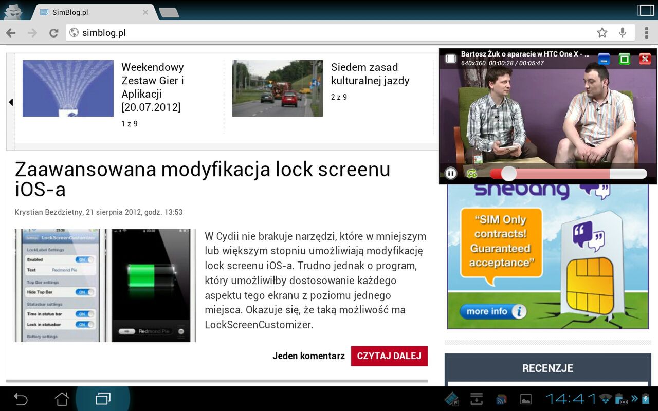 Odtwarzanie wideo w czasie wykonywania innych czynności w Androidzie 2