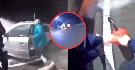 Pożar Audi na stacji paliw. Kamera policjanta nagrała groźny moment