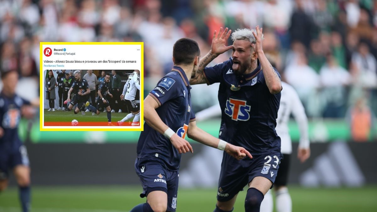 PAP/EPA / PAP/Leszek Szymański/twitter.com/Record_Portugal / Zawodnicy Lecha Poznań Kristoffer Velde (P) i Alfonso Sousa (L)