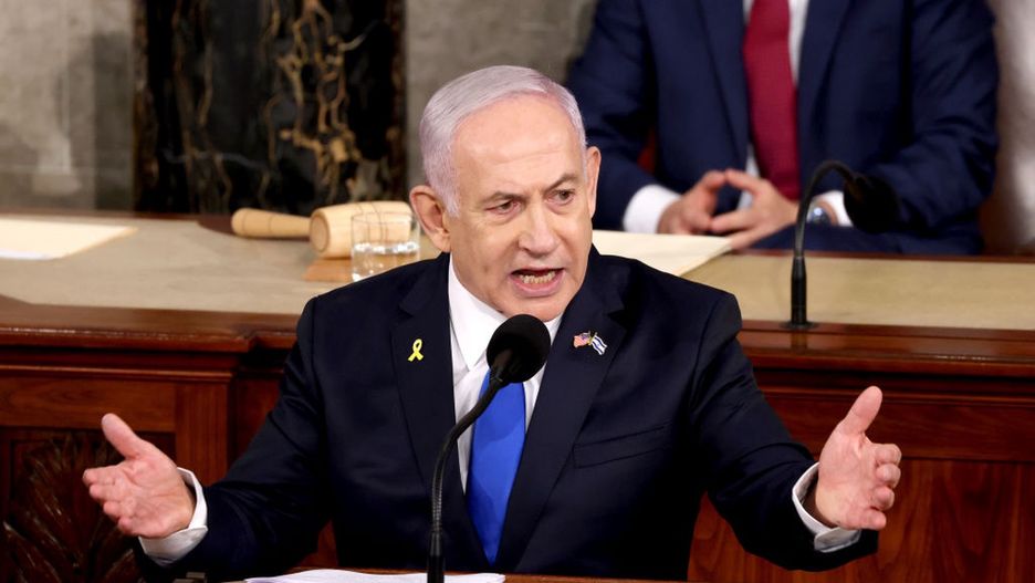 Israeli Prime Minister Netanyahu Addresses Joint Session Of Congress
Benjamin Netanyahu, Israel's prime minister, speaks during a joint meeting of Congress at the US Capitol in Washington, DC, US, on Wednesday, July 24, 2024. Netanyahu's speech to Congress will test whether Democrats can sustain their newfound unity over Vice President Kamala Harris despite searing divisions over Middle East policy. Photographer: Samuel Corum/Bloomberg via Getty Images
Bloomberg
emea, international relations, israeli, foreign relations, united states of america, middle east and north africa, americas, government news, north american, u.s.a., american, 2024uspolitics, u.s. government, us