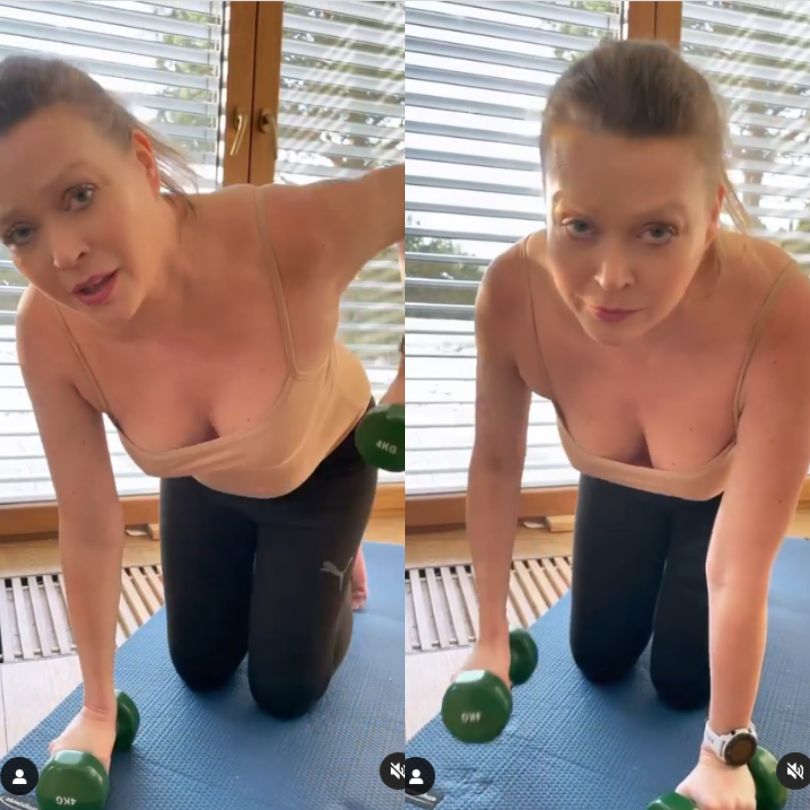 Tamara Arciuch ćwiczy na macie. Tak promuje swój recital