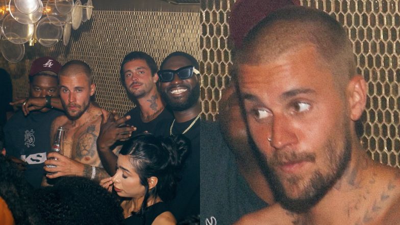 Justin Bieber świeci umięśnioną klatą na imprezie z kolegami