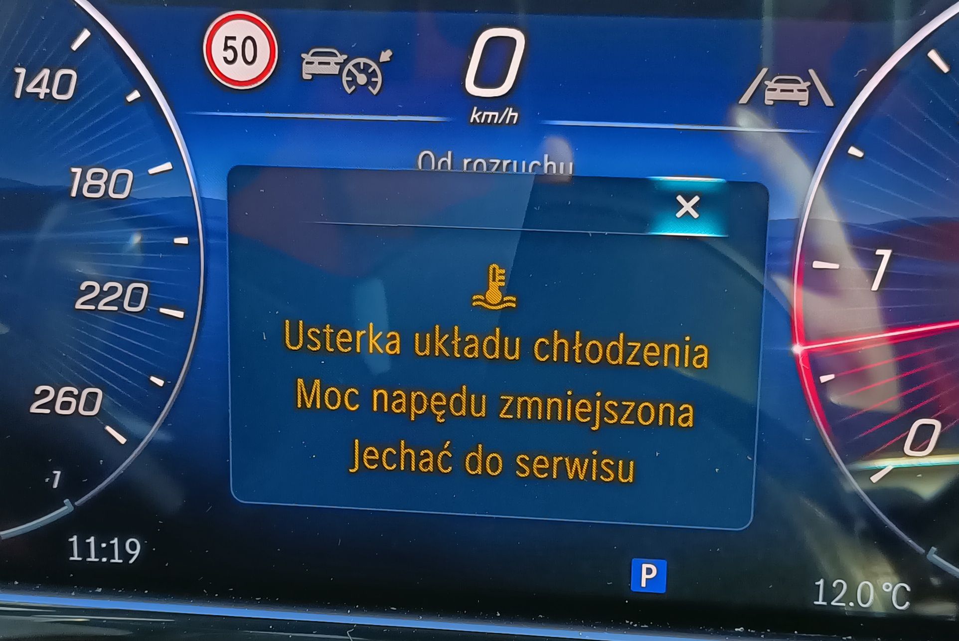 Komunikat informujący o usterce
