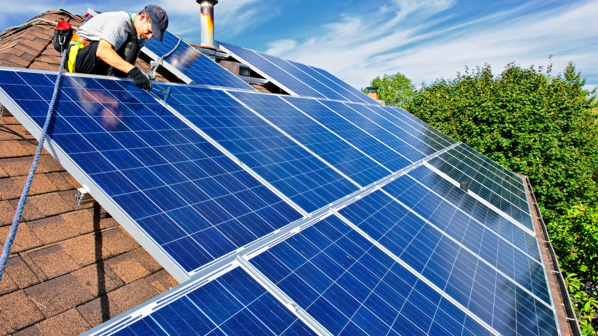 Solar panel installation
Man installing alternative energy photovoltaic solar panels on roof
Elena Elisseeva
solar panel, alternative energy, installing, man, photovoltaic, roof, electricity, solar, installer, alternative, array, panels, energy, power, generator, grid, blue, rooftop, install, installation, worker, house, male, cells, residential, renewable, green, roofer, perspective, generation, panel, generators, electric, home, working