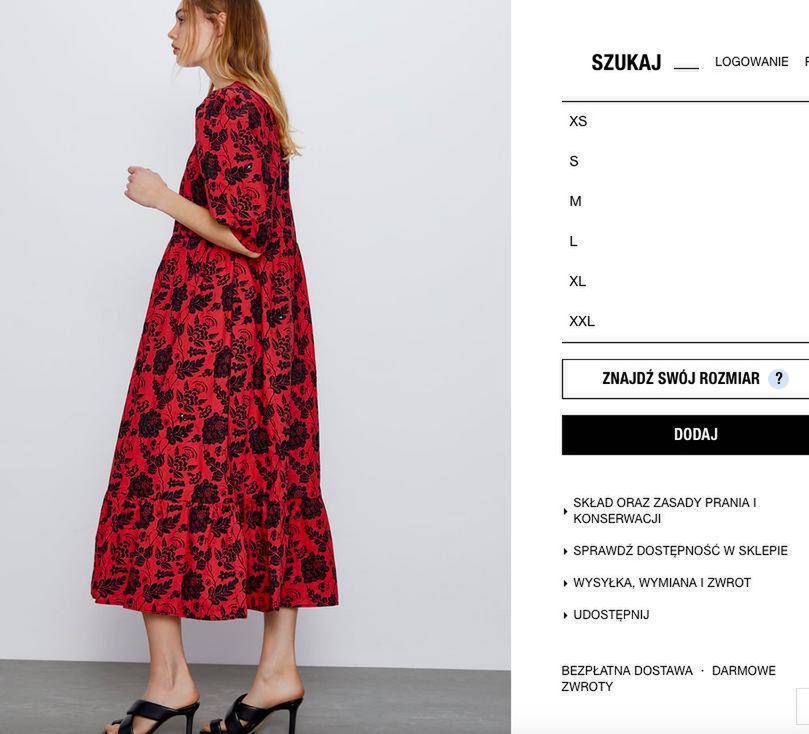 Zara – czerwona sukienka z czarnymi aplikacjami