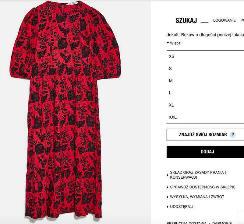 Zara – czerwona sukienka z czarnymi aplikacjami