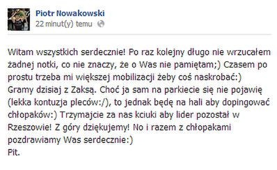 Piotra Nowakowskiego nie będzie można zobaczyć w akcji w środowym meczu Resovia - ZAKSA