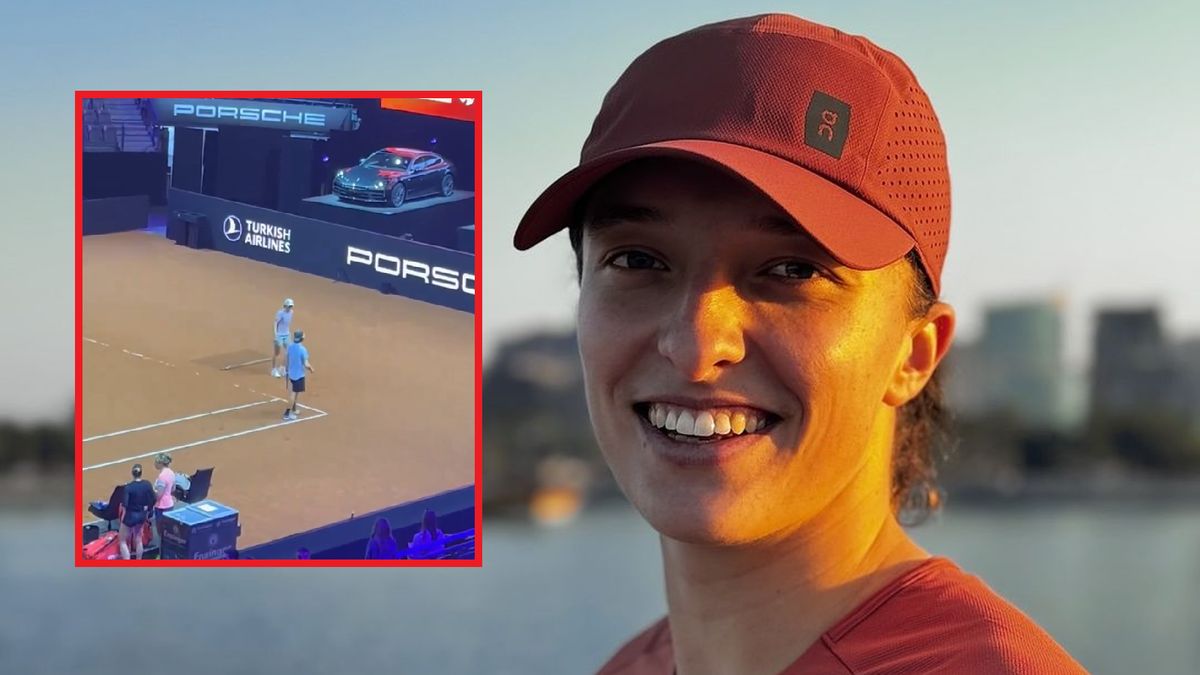 Na zdjęciu Iga Świątek. W ramce jej trening na korcie w Stuttgarcie 