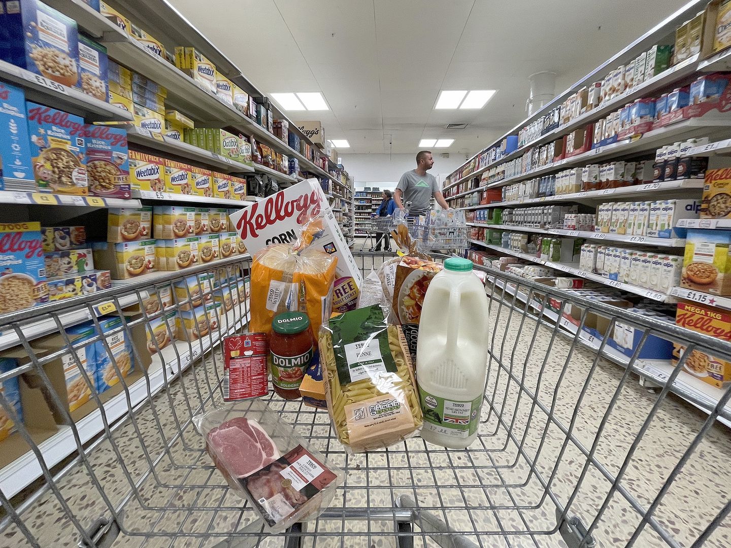 Supermarket Food Prices Increase Due To Cost of Living
NORTHWICH, ENGLAND - JULY 06: In this photo illustration a small selection of essential items sits in a shopping trolley on July 06, 2022 in Northwich, England. The British Retail Consortium recently said food manufacturers and supermarkets are having to pass on some of the cost of soaring raw materials to consumers, leading to the price of basic goods throughout the UK rising at the fastest pace since September 2008. Fresh food prices increased by 6% in the year to June 2022 coupled with an increase in inflation, and fuel and energy prices to create a cost of living crisis.  This is leading to millions of low-income households going without essentials items, falling behind on bills and taking on debt. (Photo by Christopher Furlong/Getty Images)
Christopher Furlong