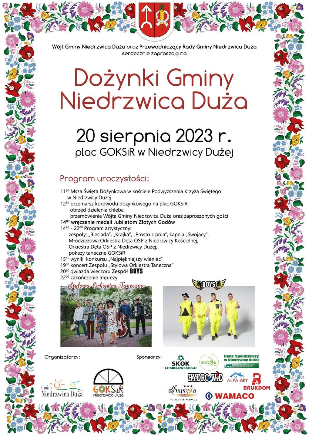 Dożynki w Niedrzwicy Dużej 2023 - plakat, program wydarzenia