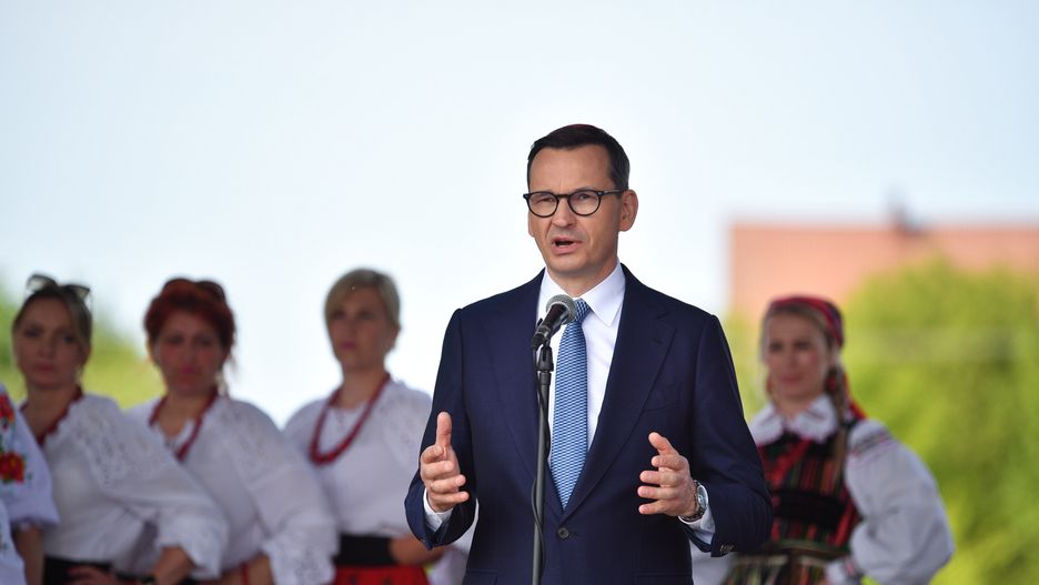 Stara Błotnica, 28.05.2023. Premier Mateusz Morawiecki przemawia podczas obchodów Święta Niepodległościowego Ruchu Ludowego w Starej Błotnicy, 28 bm. (jm) PAP/Piotr Polak