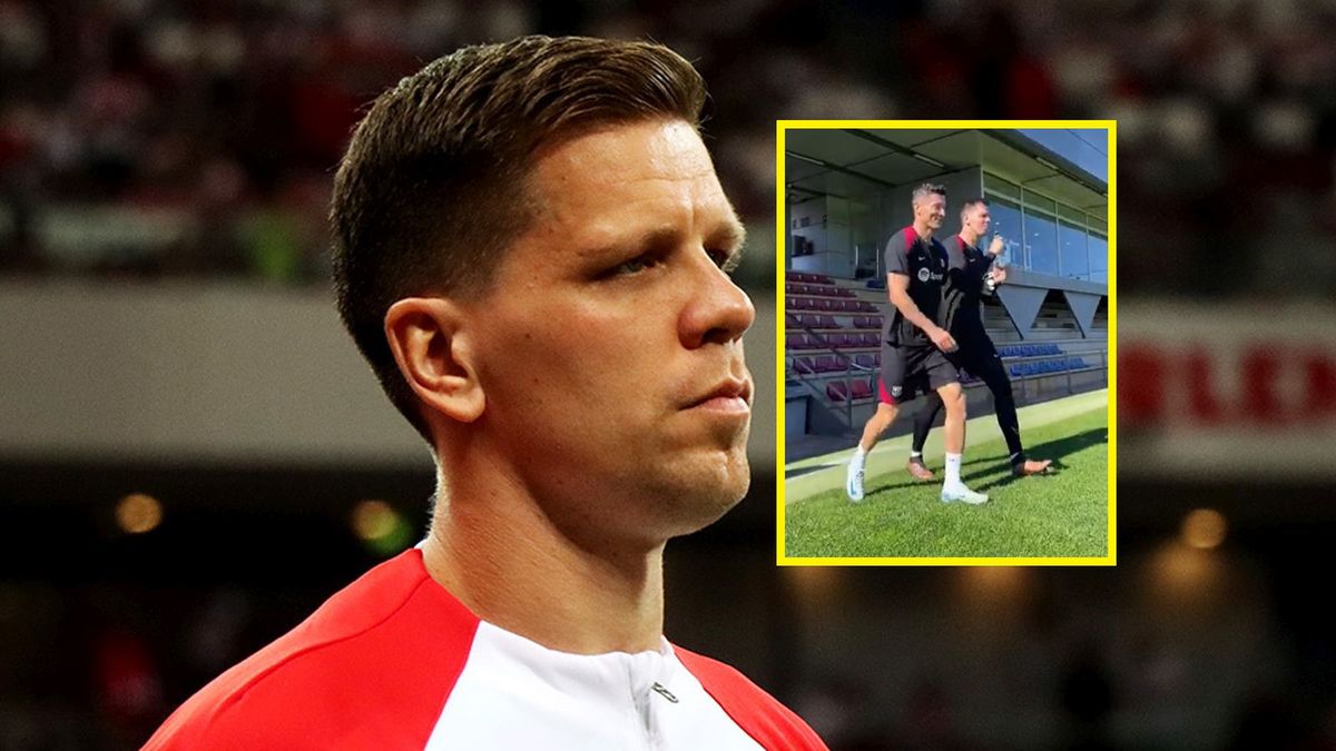 WP SportoweFakty / Kuba Duda/ /x.com/FCBarcelona_es / Na zdjęciu: Wojciech Szczęsny, na małym zdjęciu: z Robertem Lewandowskim na pierwszym treningu w FC Barcelonie