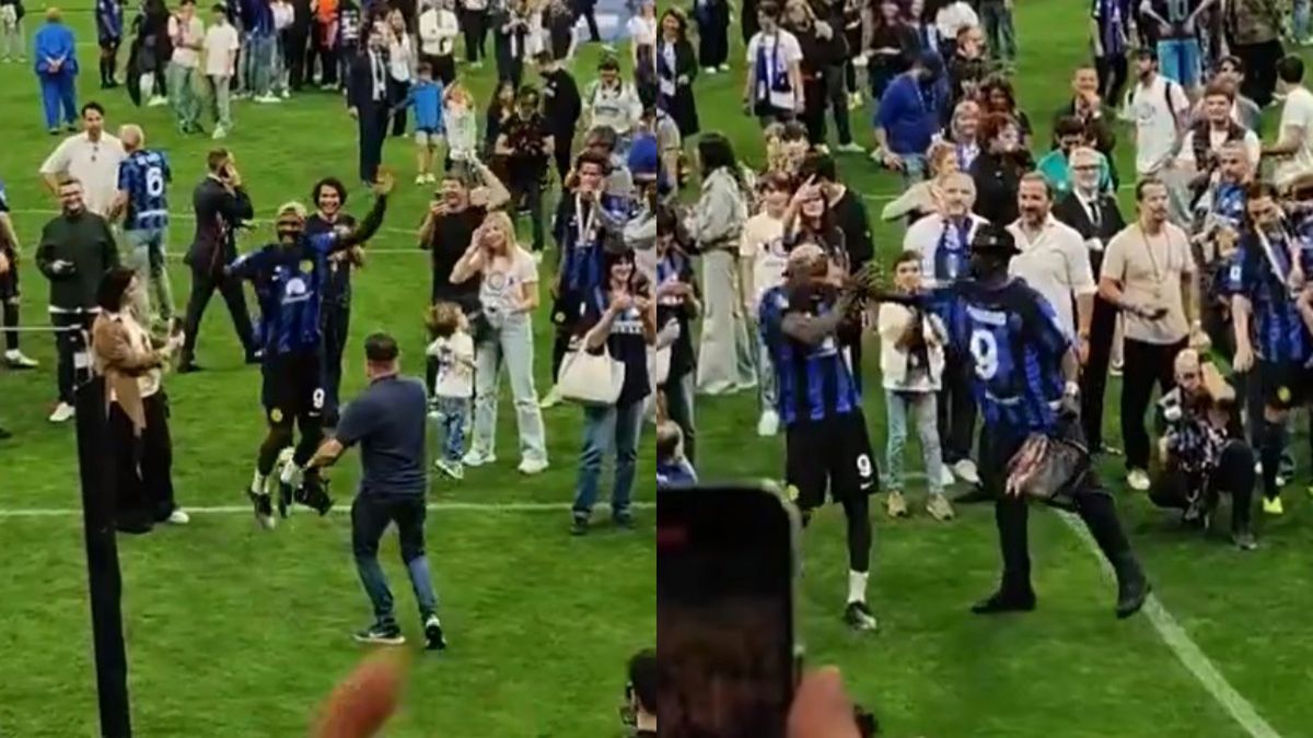 Francesco / Marcus Thuram skaczący do piosenki i jego ojciec temperujący go