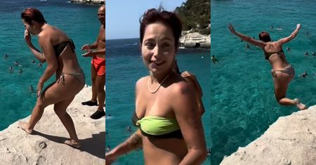 Mery Spolsky skacze z wysokiego klifu, a cała plaża ją dopinguje. Nieźle szaleje na wczasach? (WIDEO)
