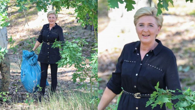 Andrzej i Agata Dudowie sprzątają las