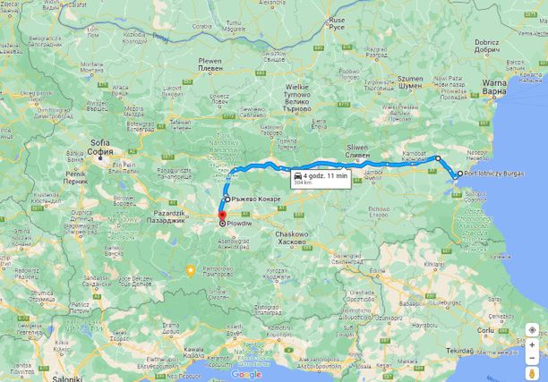Poniedziałek: Burgas - Razhevo Konare - Płowdiw. Dystans 300 km