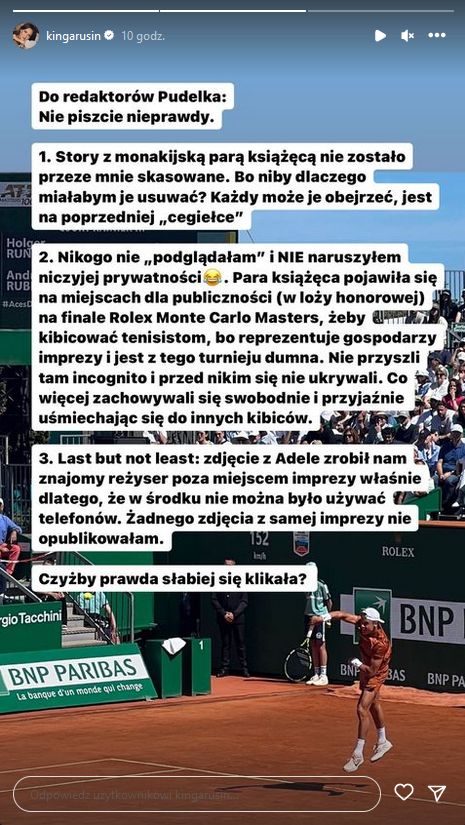 Kinga Rusin na meczu w Monte Carlo