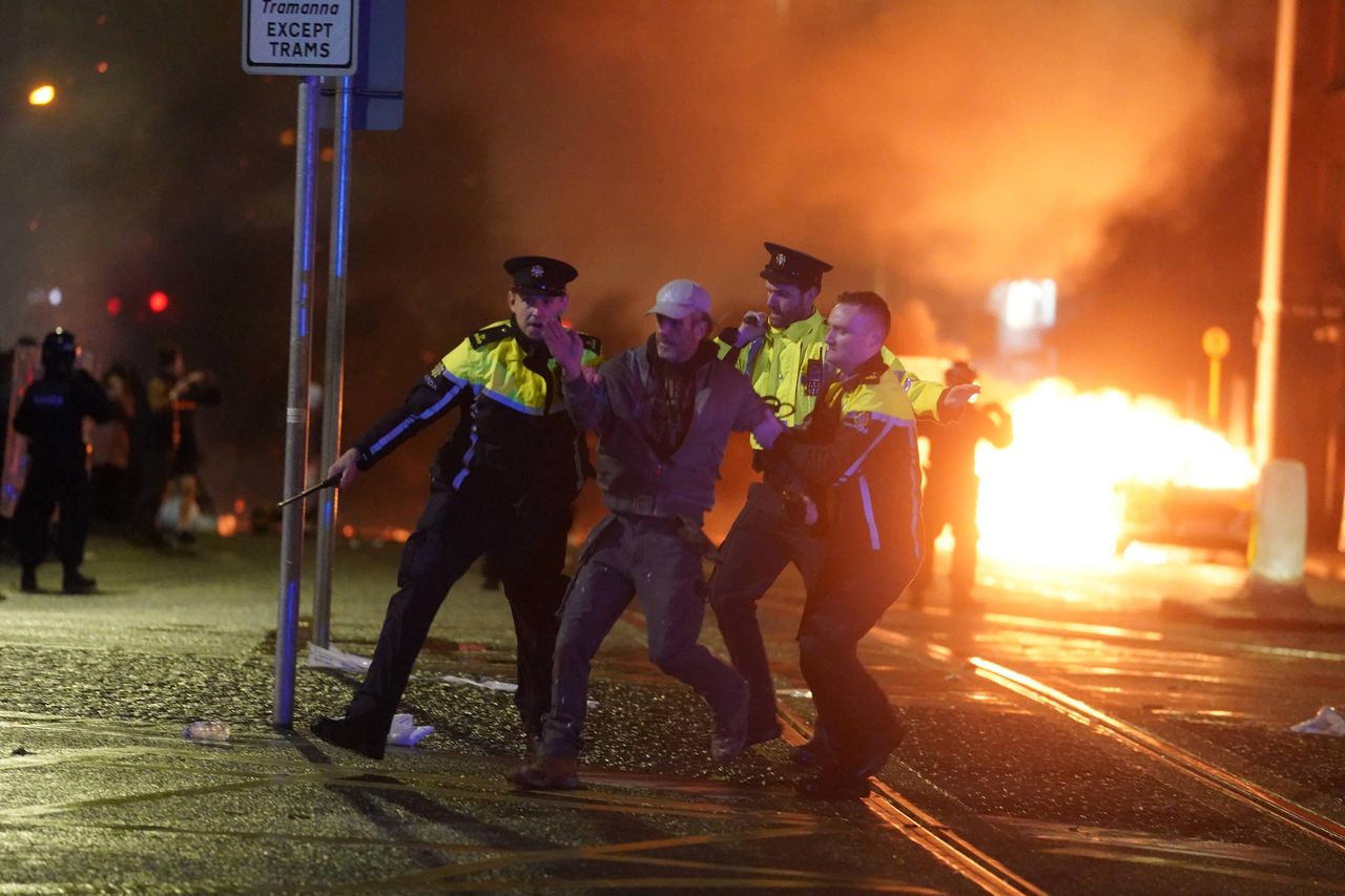 Riots broke out in Dublin after a knifeman attacked three children.