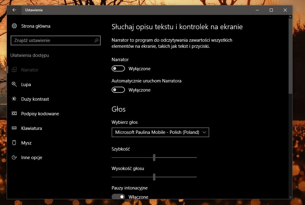 Narrator w Windows 10.