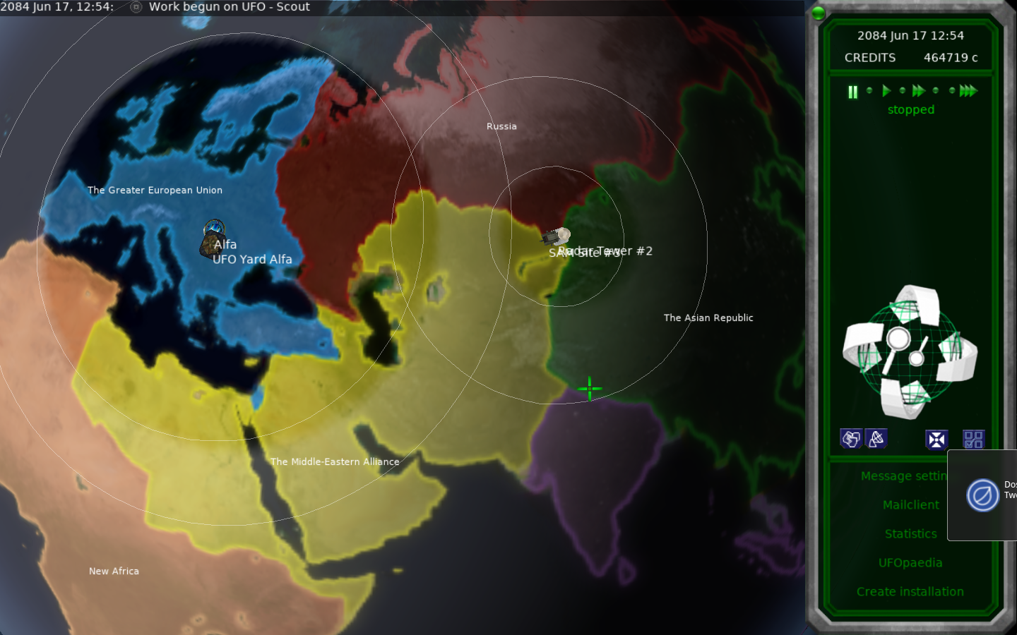 Widok planety: bazy, stanowiska SAM, radary...