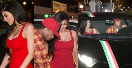 Kylie Jenner w czerwonej sukience na kolacji z Tygą (ZDJĘCIA)