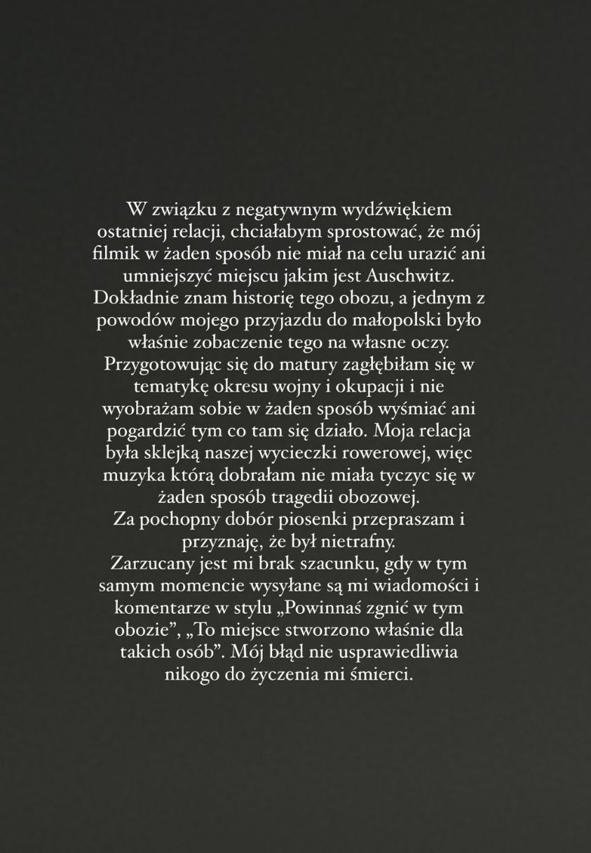 Vansessa Rojewska tłumaczy się po relacji z Auschwitz w tle