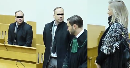 Smutny Dariusz K. przygląda się żonie w sądzie