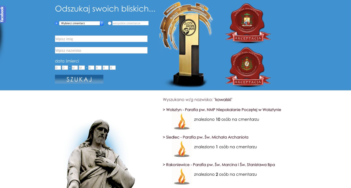 webcmentarz.pl, wyniki wyszukiwania