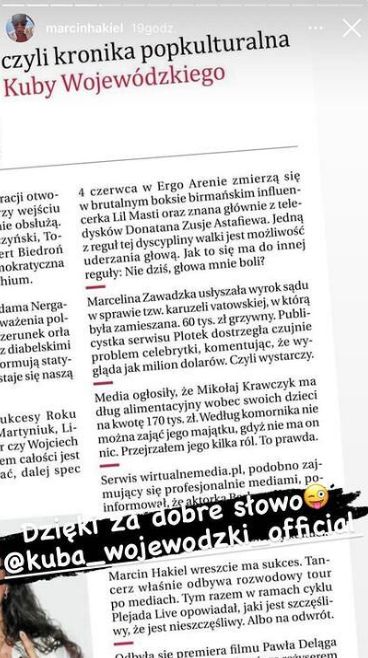 Marcin Hakiel osobiście opublikował i pokazał fanom "szpilę", którą wbił mu Wojewódzki