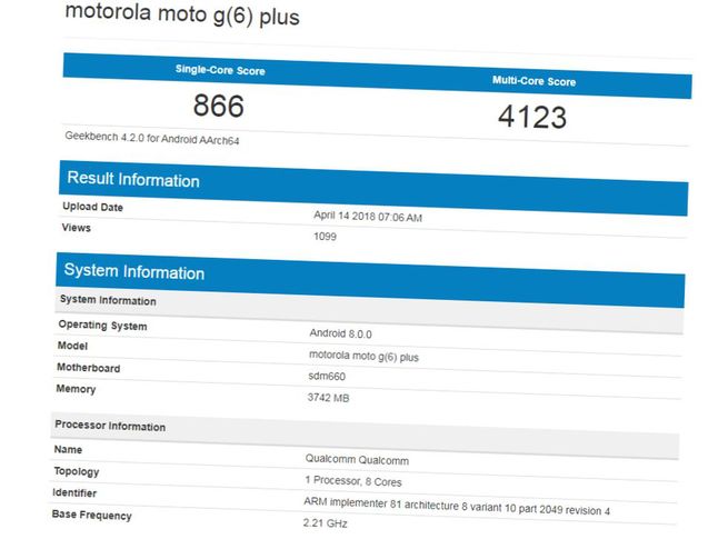 Motorola Moto G6 Plus w bazie Geekbench
