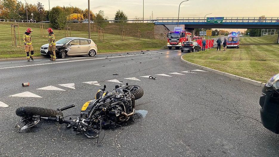 Miejsce wypadku motocyklisty w Żorach