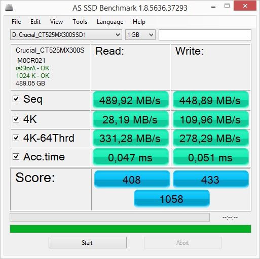 Crucial MX300 525 GB - AS SSD Benchmark