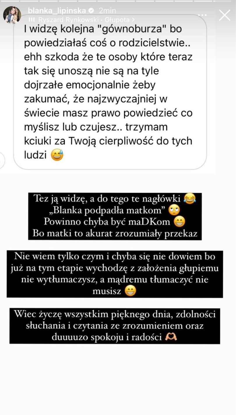 Blanka Lipińska podsumowuje aferę wokół wypowiedzi o matkach