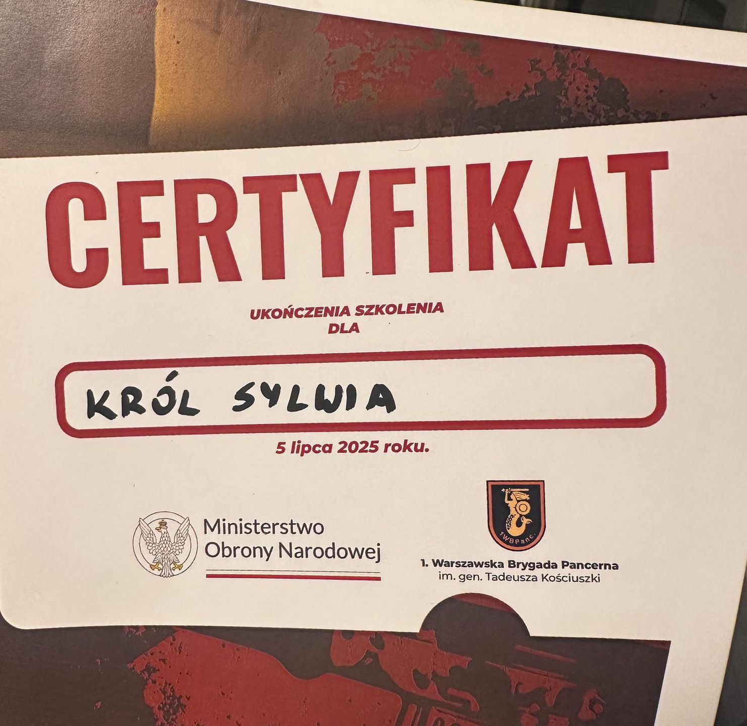 Każdy uczestnik szkolenia otrzymał imienny certyfikat.