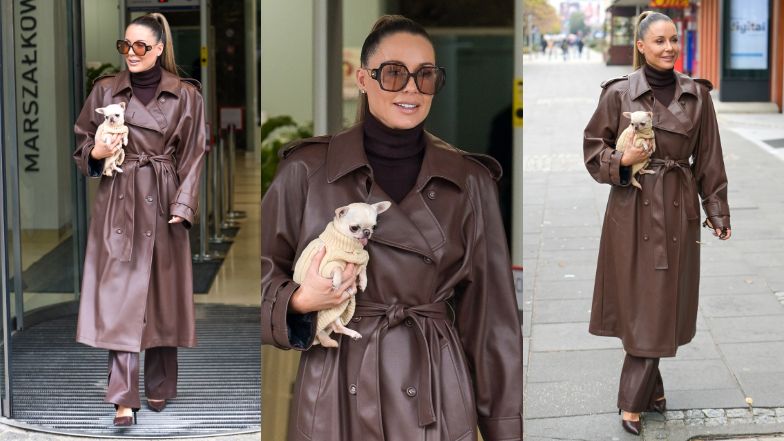 Małgorzata Rozenek opuszcza studio "Dzień Dobry TVN" z ubraną w sweterek Franceską