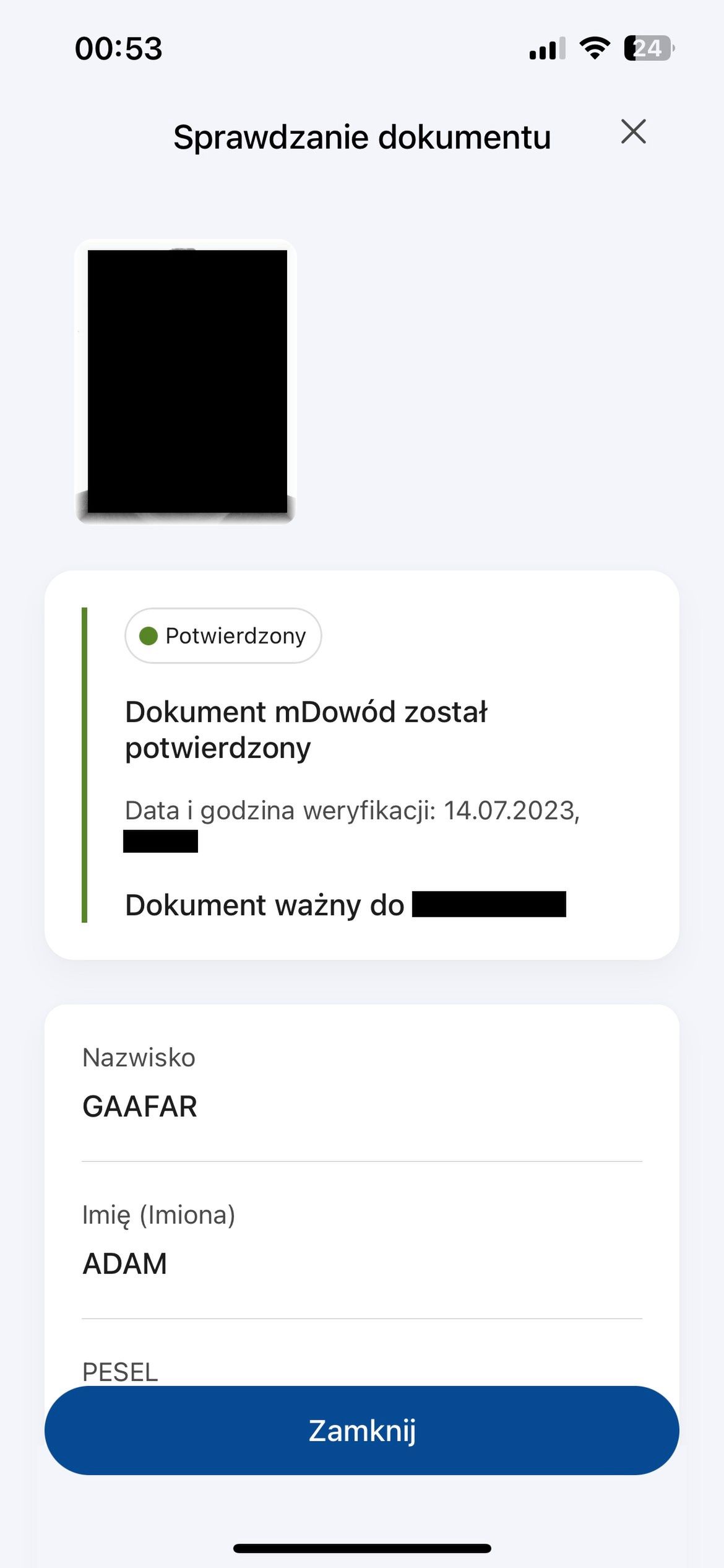 mObywatel 2.0 - skanowanie kodu QR drugiej osoby.