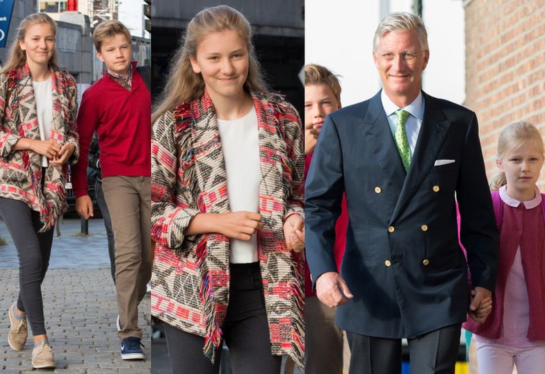 Król Belgii odprowadza dzieci do szkoły