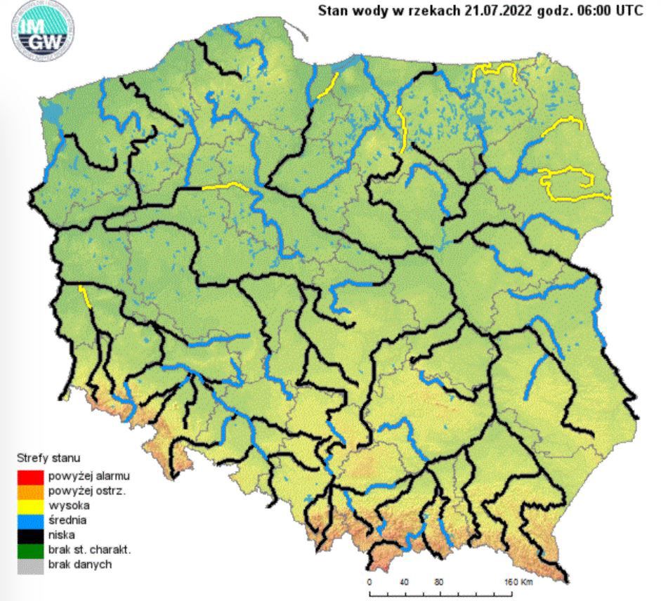 Stan rzek w Polsce na dzień 21.07.2022 r.