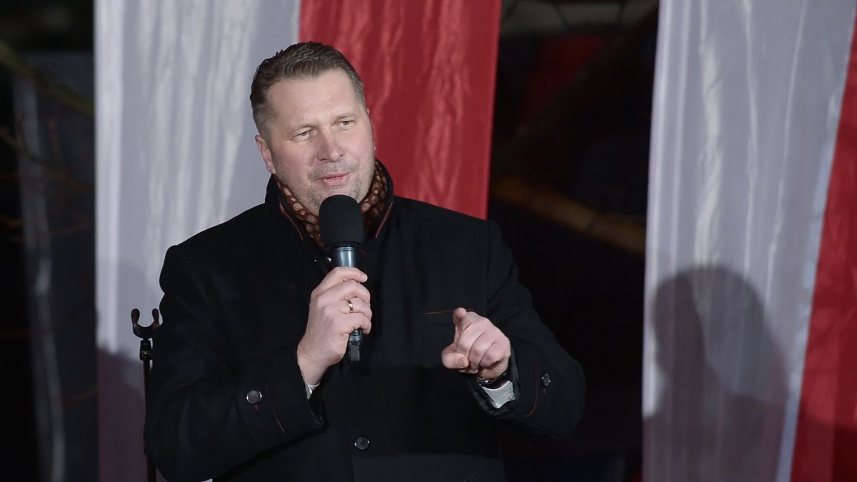 Przemysław Czarnek przemawiał podczas manifestacji