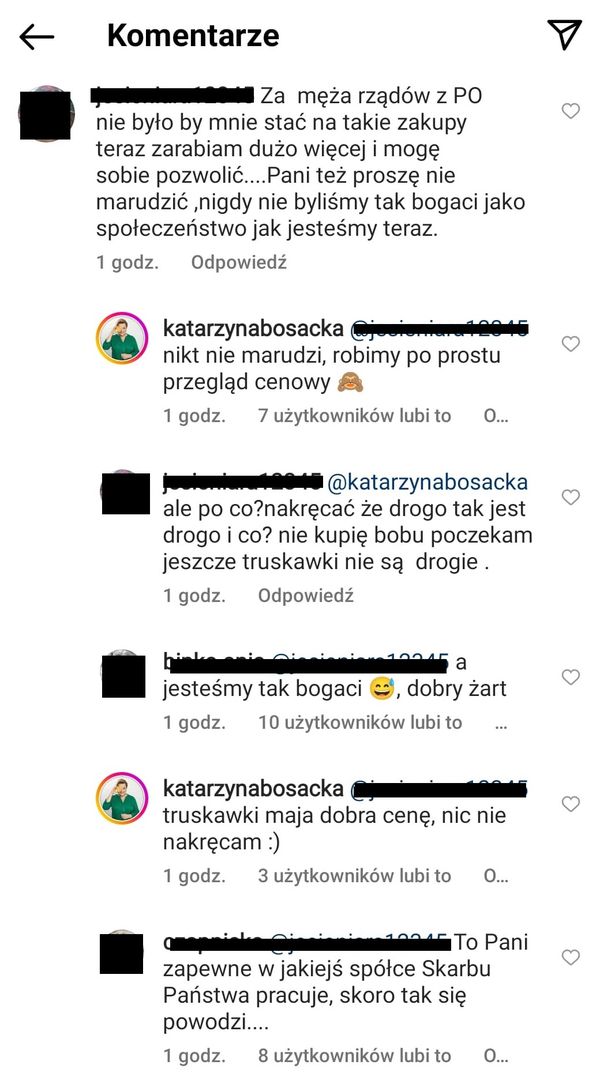 Dyskusja pod postem dziennikarki