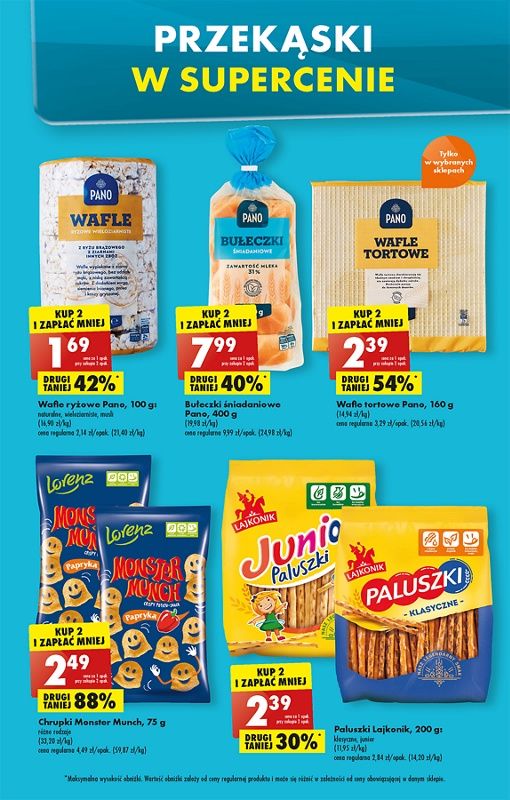 Oferta Biedronka od 5.12: wafle ryżowe, bułeczki śniadaniowe, wafle tortowe, chrupki monster munch, paluszki lajkonik