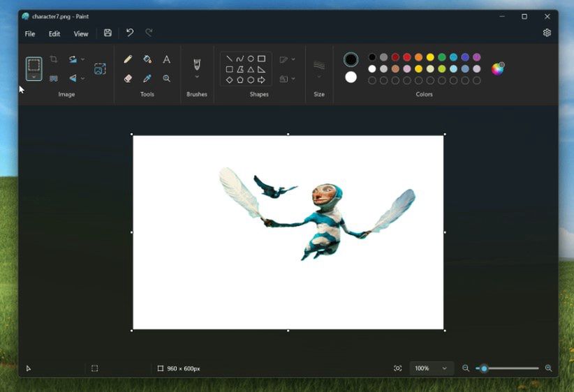 Stopklatka z animacji Microsoftu pokazującej nową funkcję Painta